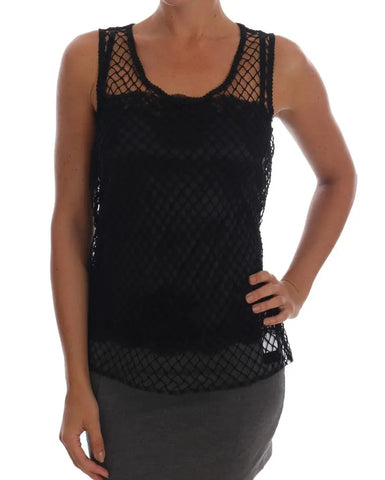 Black Silk Mesh Floral Lace Top Dolce & Gabbana