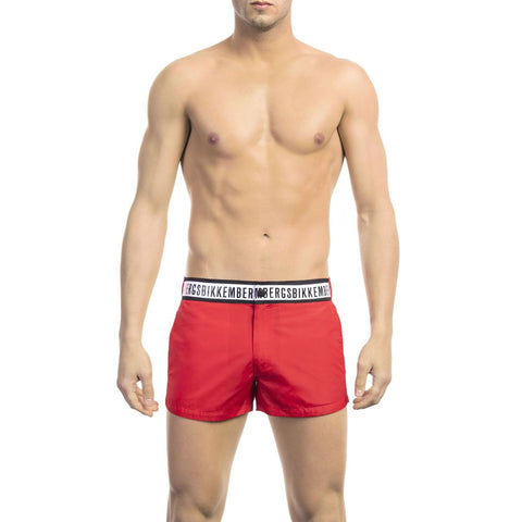 Red Polyamide Men Swim Short Bikkembergs