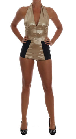 Gold Silk Stretch Romper Body Dolce & Gabbana