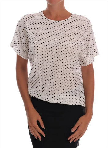 White Polka Dotted Silk T-shirt Top Dolce & Gabbana