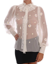 White Daisy Applique Silk Shirt Dolce & Gabbana