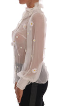White Daisy Applique Silk Shirt Dolce & Gabbana