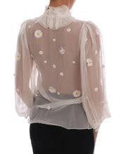 White Daisy Applique Silk Shirt Dolce & Gabbana