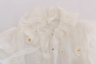 White Daisy Applique Silk Shirt Dolce & Gabbana