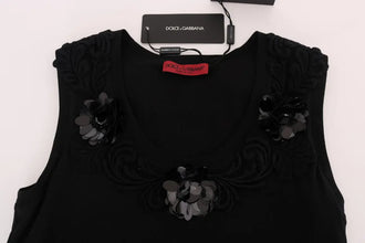 Black Cotton Floral Crystal Tank Top Dolce & Gabbana