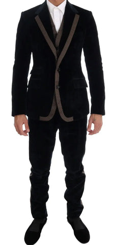 Blue Velvet Two Button Slim 3 Piece Suit Dolce & Gabbana