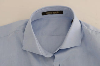 Light Blue Cotton Slim Fit Dress Shirt Cavalli