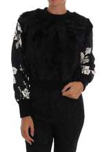 Black Fur Floral Brocade Zipper Sweater Dolce & Gabbana