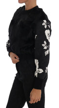 Black Fur Floral Brocade Zipper Sweater Dolce & Gabbana