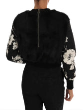 Black Fur Floral Brocade Zipper Sweater Dolce & Gabbana
