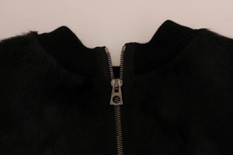 Black Fur Floral Brocade Zipper Sweater Dolce & Gabbana