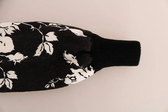 Black Fur Floral Brocade Zipper Sweater Dolce & Gabbana