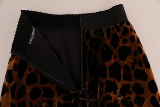 Brown Leopard Print Silk A-Line Skirt Dolce & Gabbana