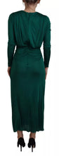Dolce & Gabbana Dark Green Viscose Long Sleeve Midi Dress