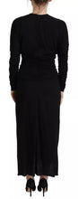 Dolce & Gabbana Black Sheath Midi Gown Wool Wrap Dress