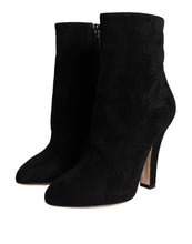 Dolce & Gabbana Black Suede Leather Mid Calf Boots Shoes