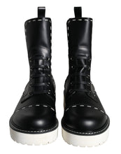 Dolce & Gabbana Black Leather Combat Mid Calf Boots Shoes