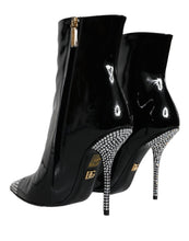 Dolce & Gabbana Black Patent Leather Crystal Heel Boots Shoes