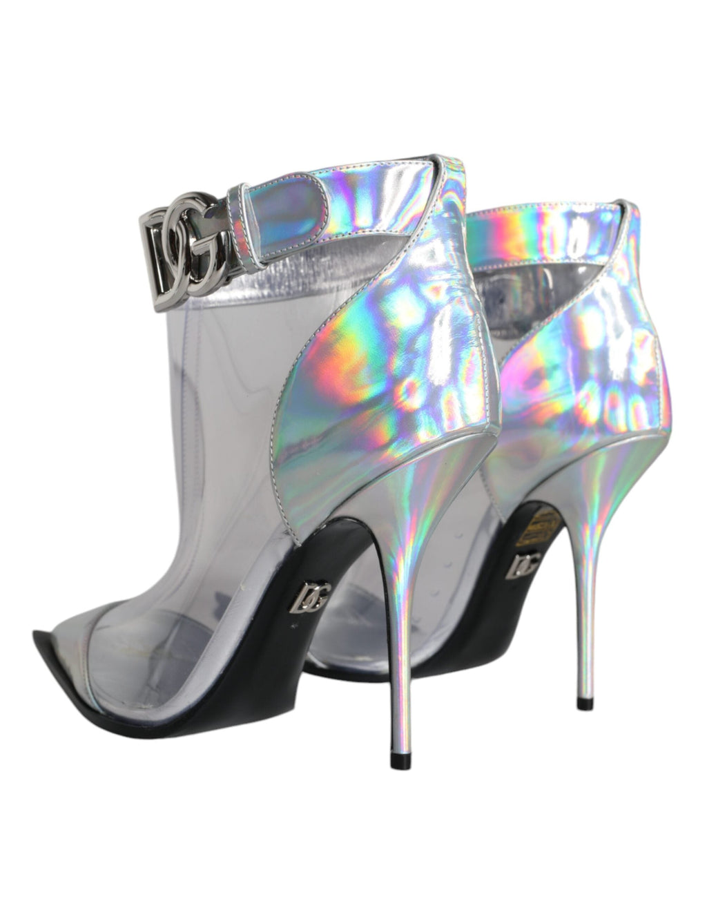 Silver Iridescent PVC Pointed Short Boots Shoes Dolce & Gabbana