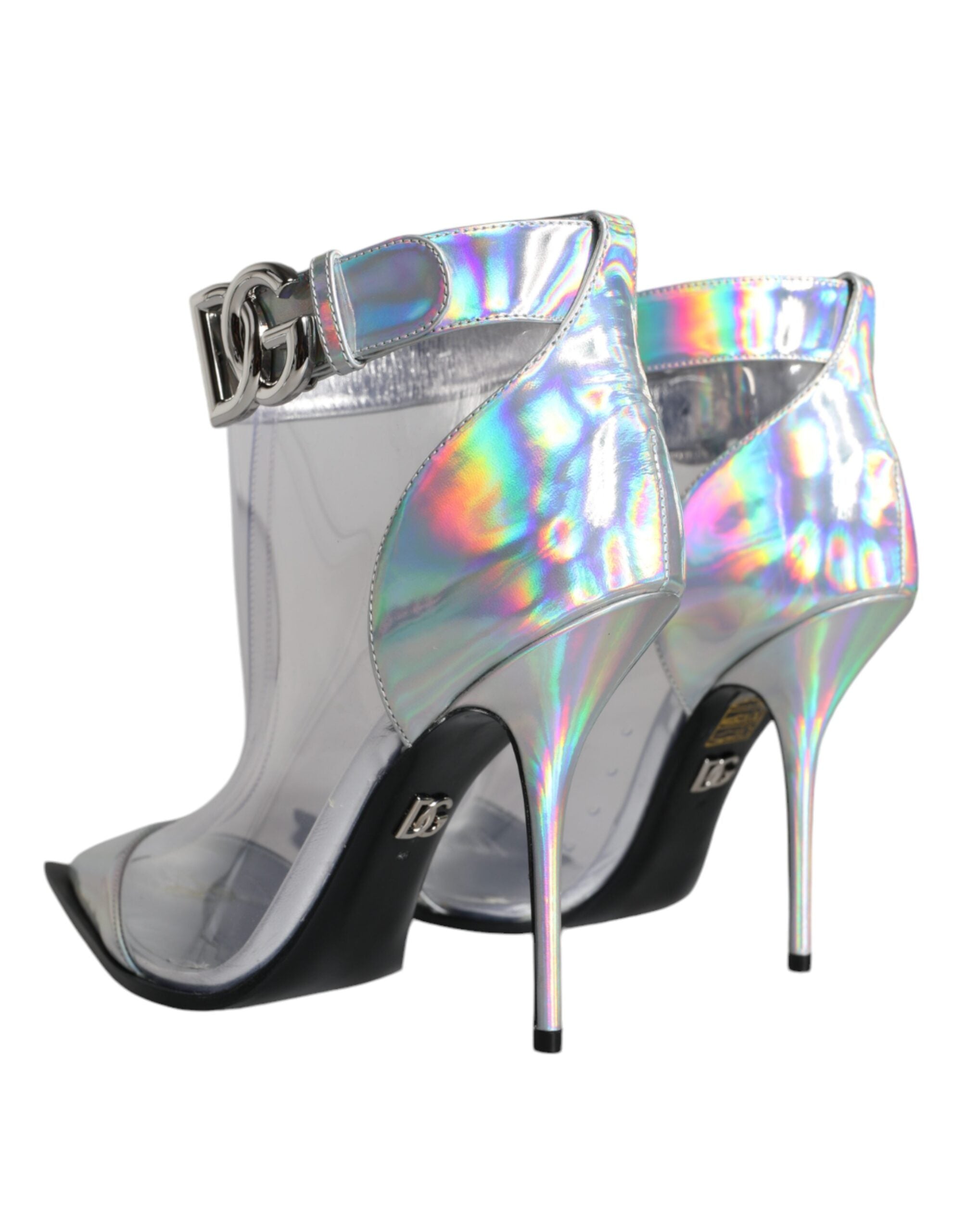 Silver Iridescent PVC Pointed Short Boots Shoes Dolce & Gabbana