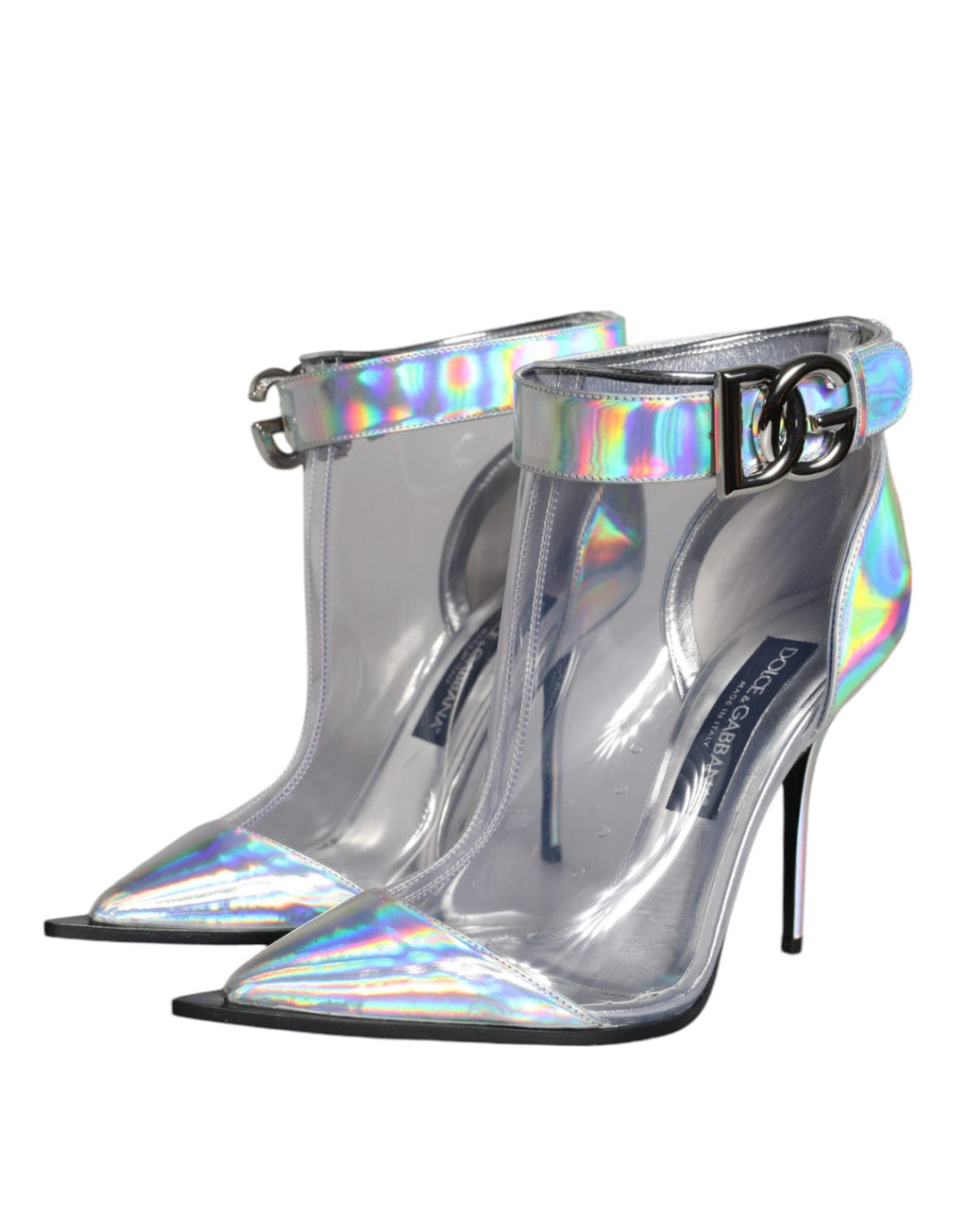 Silver Iridescent PVC Pointed Short Boots Shoes Dolce & Gabbana