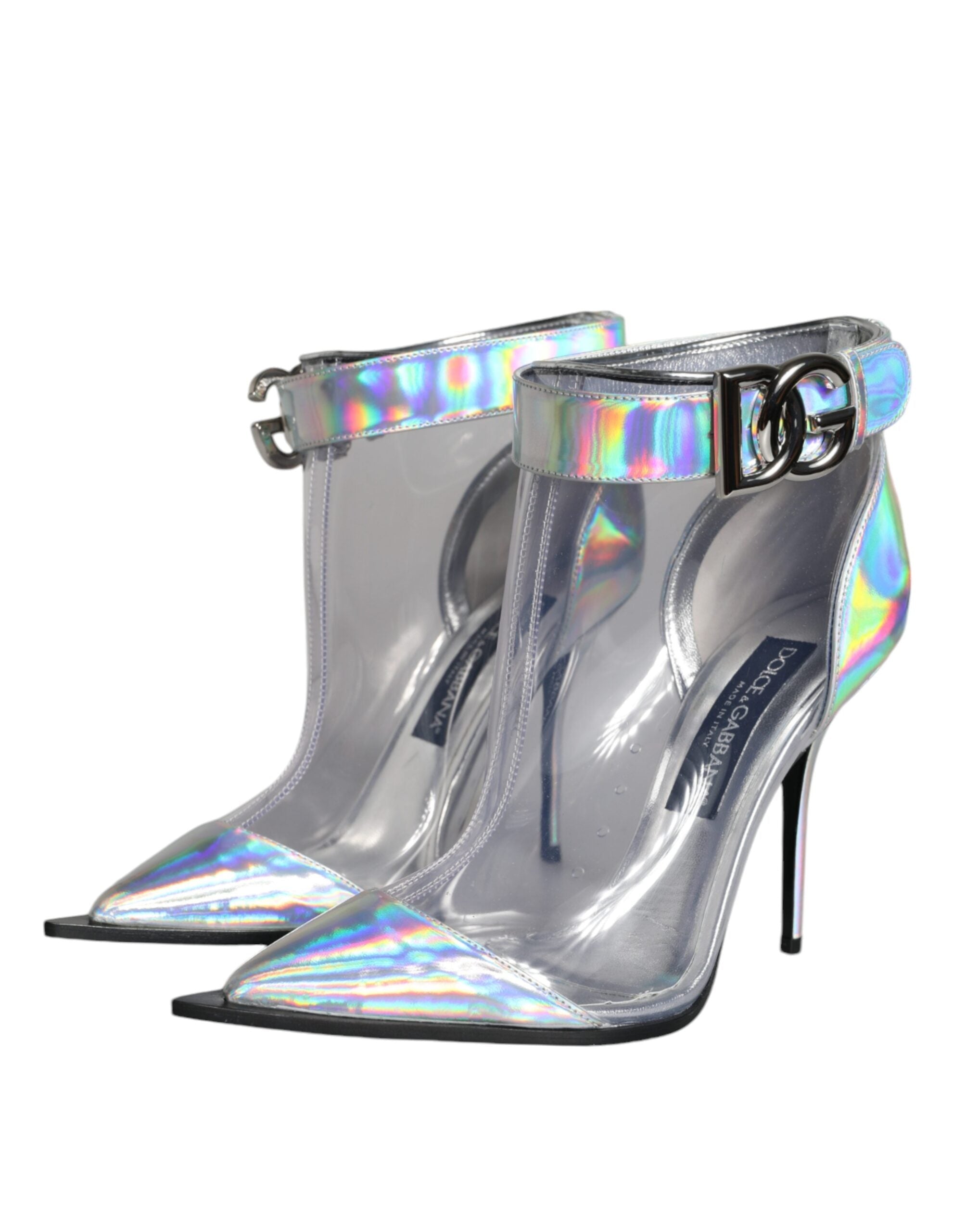 Silver Iridescent PVC Pointed Short Boots Shoes Dolce & Gabbana