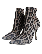 Dolce & Gabbana Gray Leopard Stretch Heels Ankle Boots Shoes
