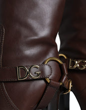 Dolce & Gabbana Brown Leather Gold Tone Logo High Boots Shoes