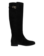 Dolce & Gabbana Black Suede Leather Knee High Boots Shoes