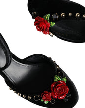 Dolce & Gabbana Black Velvet Roses Ankle Strap Pumps Shoes