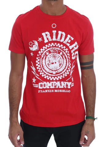 Red Cotton RIDERS Crewneck T-Shirt Frankie Morello