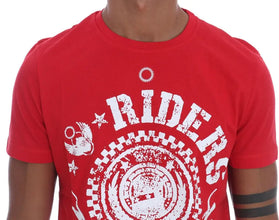 Red Cotton RIDERS Crewneck T-Shirt Frankie Morello