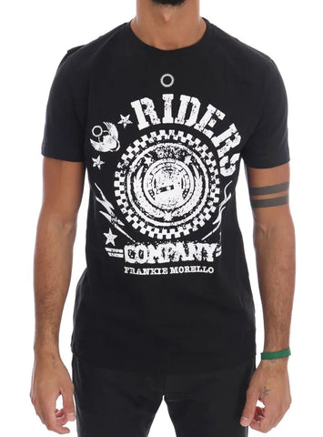 Black Cotton RIDERS Crewneck T-Shirt Frankie Morello