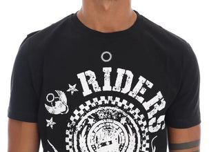 Black Cotton RIDERS Crewneck T-Shirt Frankie Morello