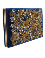 Dolce & Gabbana Blue Velvet Gold Frame Clutch Evening Party Purse Bag