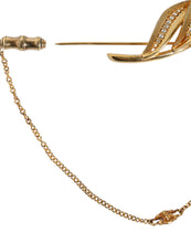 Dolce & Gabbana Gold Tone 925 Sterling Silver Leaf Crystal Chain Brooch