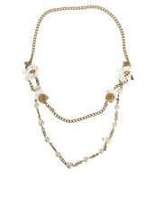 Dolce & Gabbana Gold Chain Brass Floral Layered Crystal Pearl Necklace
