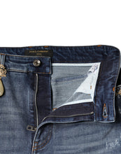 Dolce & Gabbana Dark Blue Cotton Tattered Skinny Denim Jeans