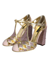 Dolce & Gabbana Pink Strass Crystals T-strap Sandals Shoes