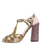 Dolce & Gabbana Pink Strass Crystals T-strap Sandals Shoes