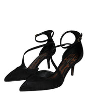 Dolce & Gabbana Black Suede Ankle Strap Pumps Heels Shoes