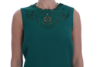 Green Floral Cutout Silk Wool Dress Dolce & Gabbana