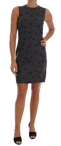 Gray Polka Dotted Sheath Wool Dress Dolce & Gabbana