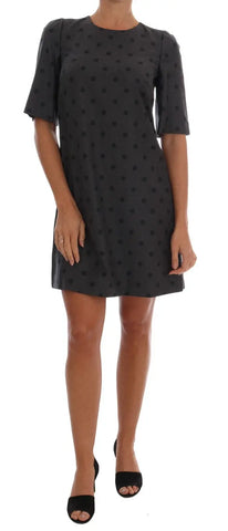 Gray Polka Dotted Sheath Wool Dress Dolce & Gabbana