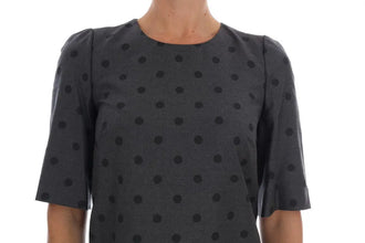 Gray Polka Dotted Sheath Wool Dress Dolce & Gabbana