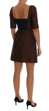 Black Brown Floral Brocade A-Line Dress Dolce & Gabbana