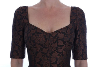 Black Brown Floral Brocade A-Line Dress Dolce & Gabbana