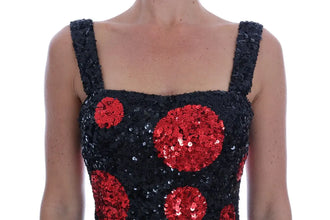Black Red Polka Sequined Shift Dress Dolce & Gabbana