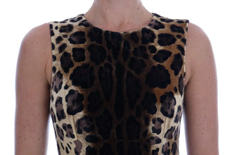 Brown Leopard Print Silk Sheath Dress Dolce & Gabbana