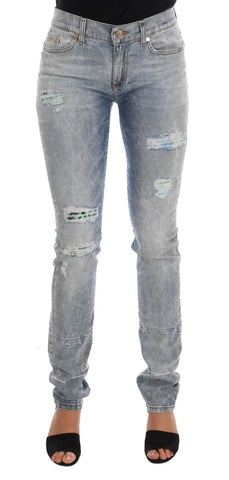Blue Wash Torn Stretch Slim Fit Jeans Versace Jeans